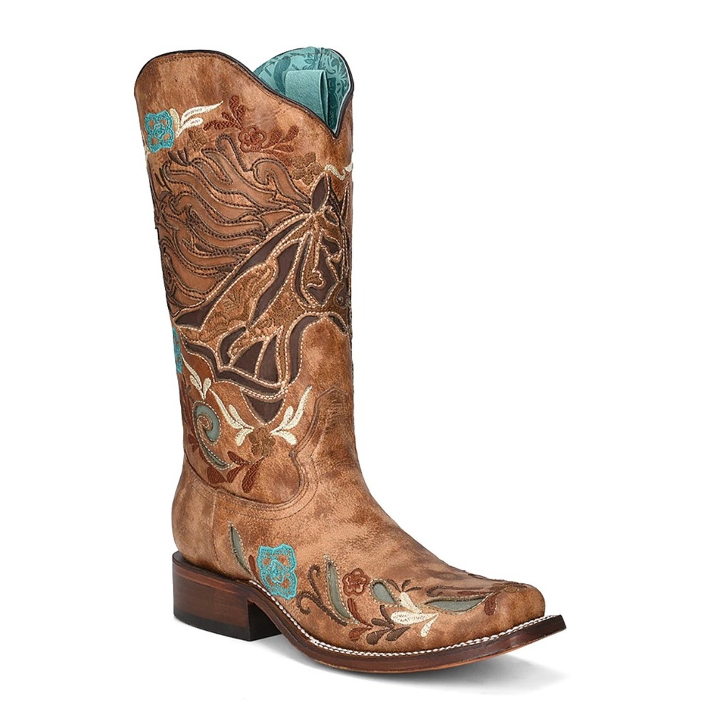 NEW Corral Iridescent Horse Inlay Western Cowboy Boots Square Toe Turquoise 6M